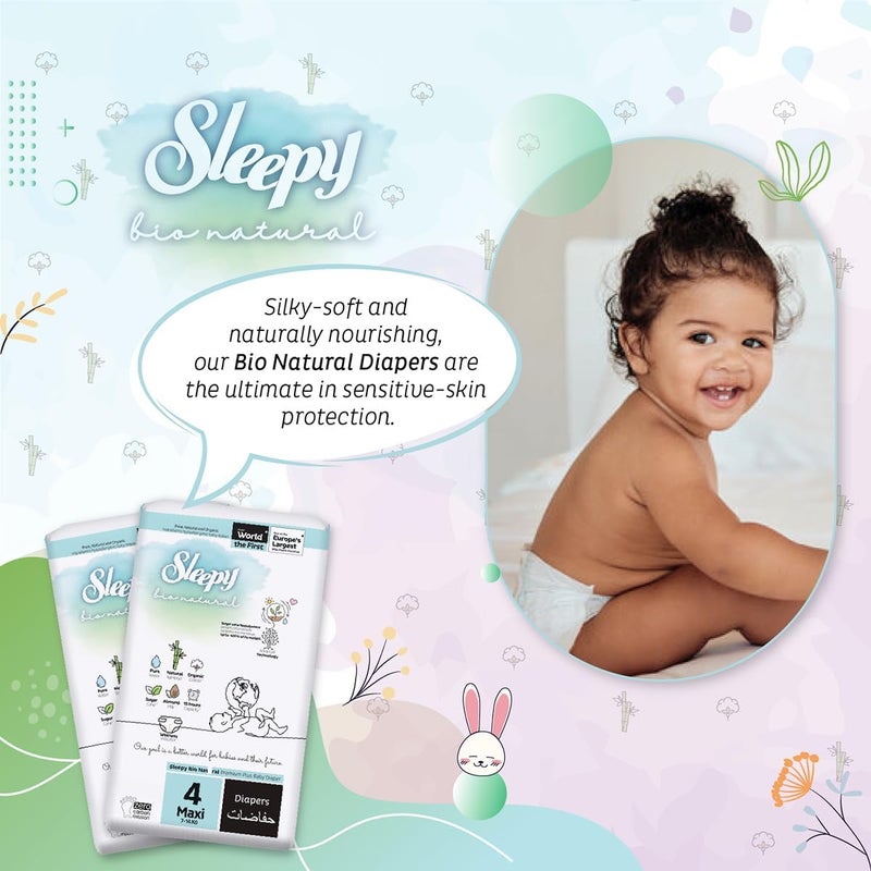 Sleepy Bio Natural Premium Size 4 Diapers | 200 Count | Hypoallergenic & Eco-Friendly - Image 2